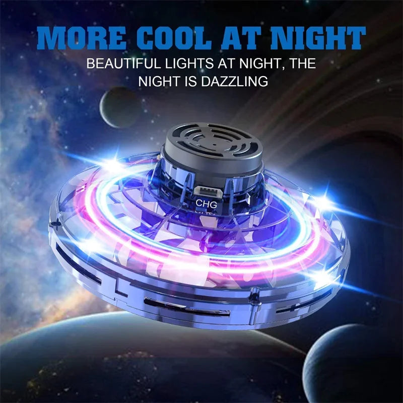 Dron volador mágico con forma de ovni giratorio